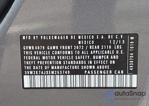 2014 Volkswagen Jetta 2.0L S from USA, damaged, VIN 3VW2K7AJXEM253749